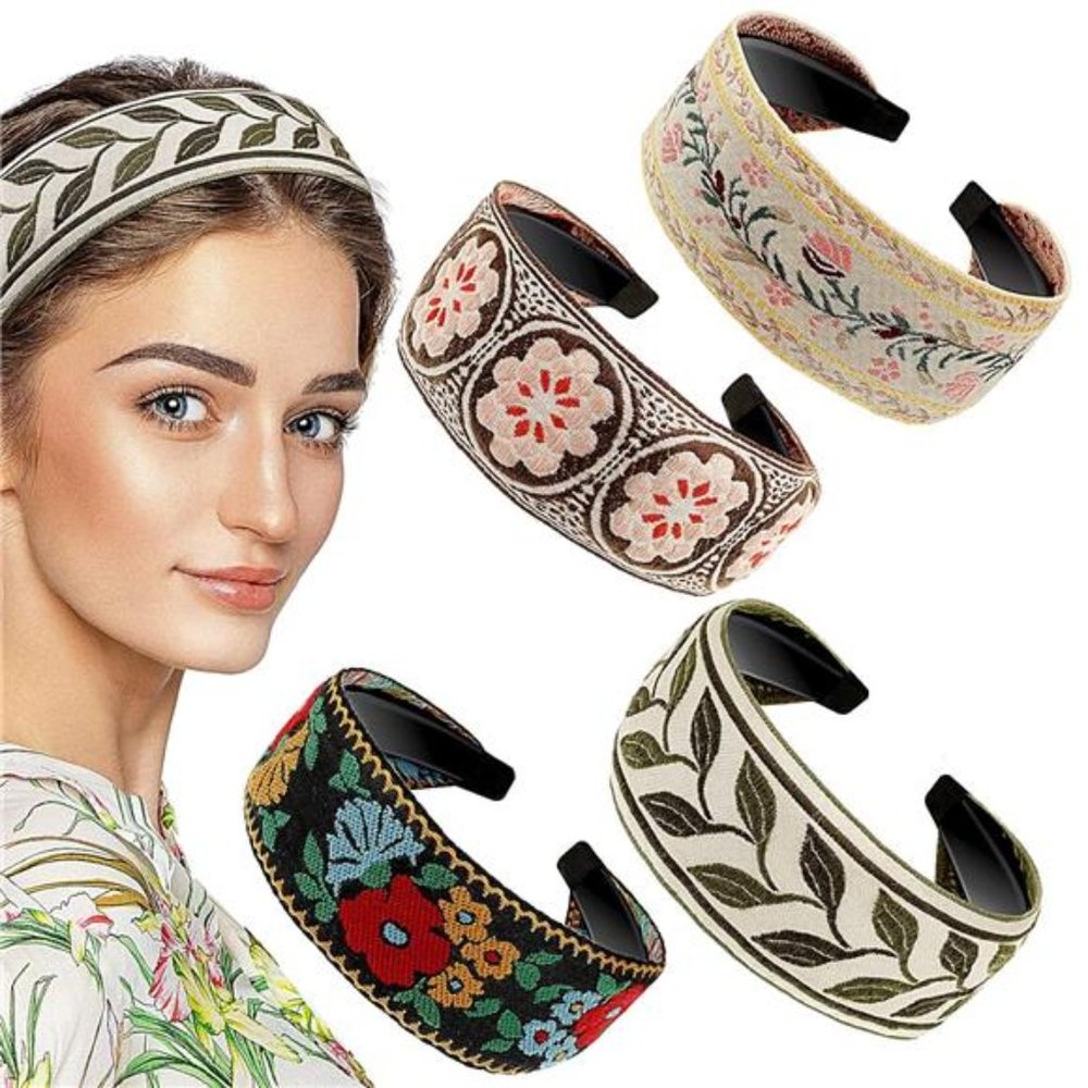 4 Pieces Boho Handmade Embroidery Bohemia Floral Wide Vintage Ethnic Style